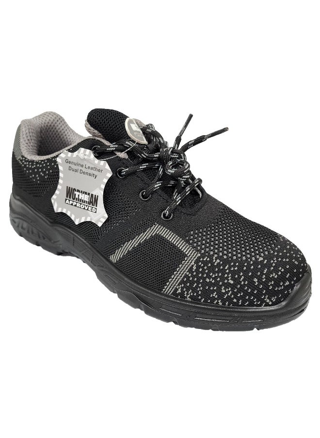 Titan Black Fly-Knit Safety Shoes for Men | Antistatic, Anti-Slip, Water Resistant, Oil & Acid Resistant | Double Density with Steel Toe | Lighweight, Excellent Grip & Comfort | Size-46