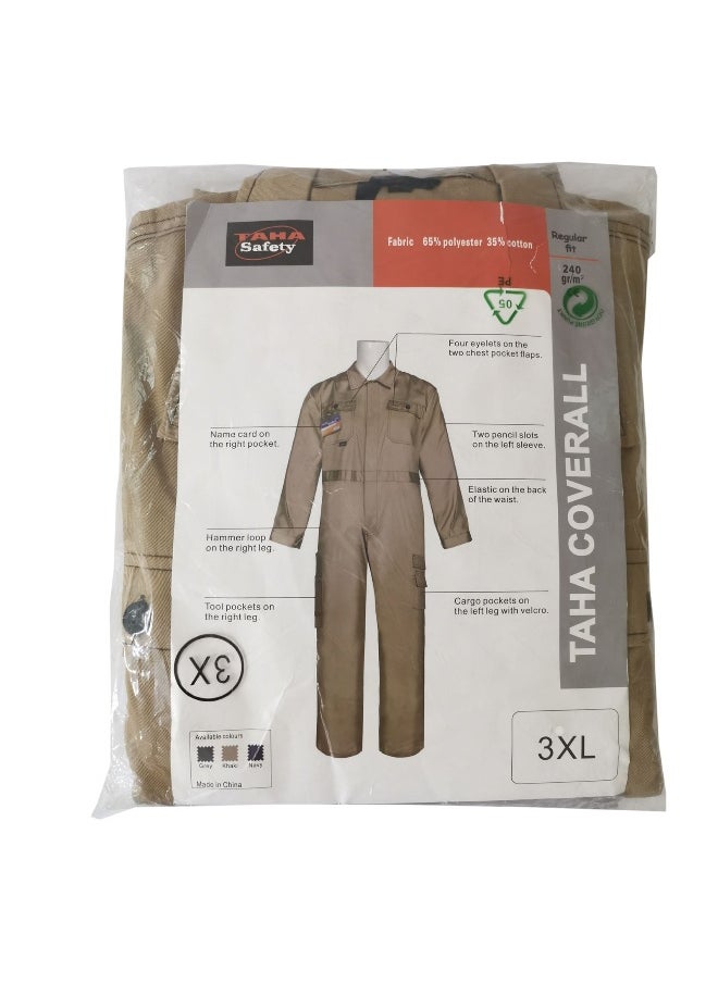 TAHA SAFETY Heavy-Duty Protective Workwear Coverall | Full-Body Industrial Safety Suit & Breathable Fabric for Construction, Manufacturing & Hazardous Environments | Khakhi | Size-4XL