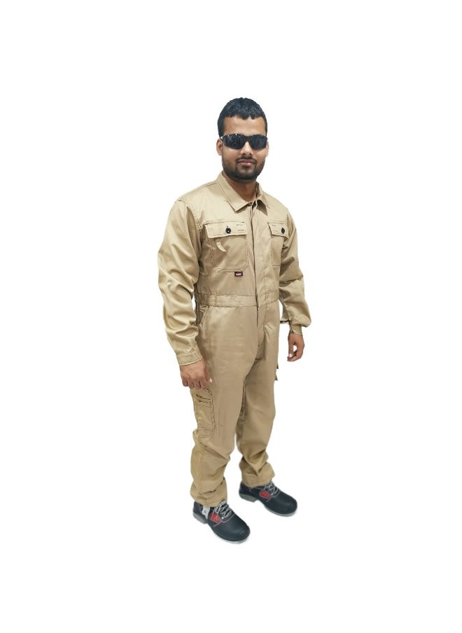 TAHA SAFETY Heavy-Duty Protective Workwear Coverall | Full-Body Industrial Safety Suit & Breathable Fabric for Construction, Manufacturing & Hazardous Environments | Khakhi | Size-4XL