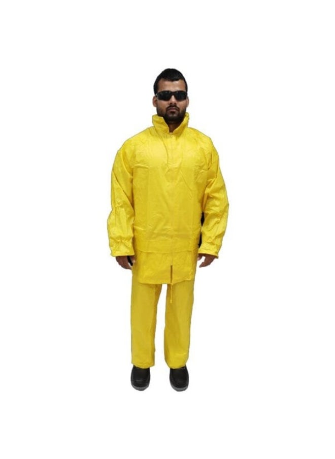 DW02 Polyestor Rainsuit with Fixed Hood | Durable Waterproof Workwear for Maximum Rain Protection | Yellow | Size-M