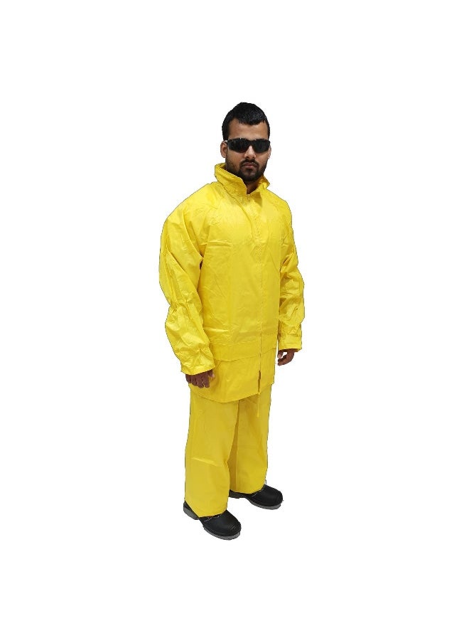 DW02 Polyestor Rainsuit with Fixed Hood | Durable Waterproof Workwear for Maximum Rain Protection | Yellow | Size-M