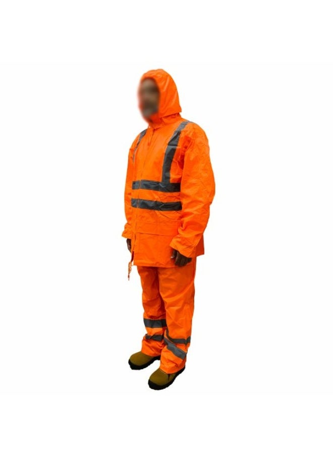 WORKMAN DW08 2 Line Strips Waterproof Rain Suit for Men & Women – Full-Body Protection, Windproof, and Lightweight | Flourscent Orange | Size-3XL