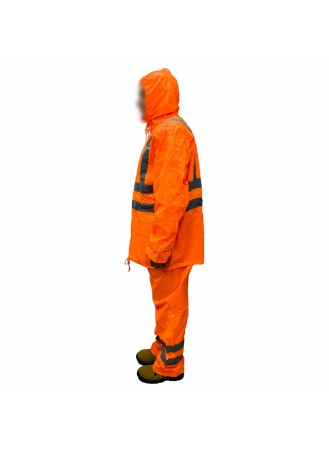 WORKMAN DW08 2 Line Strips Waterproof Rain Suit for Men & Women – Full-Body Protection, Windproof, and Lightweight | Flourscent Orange | Size-3XL