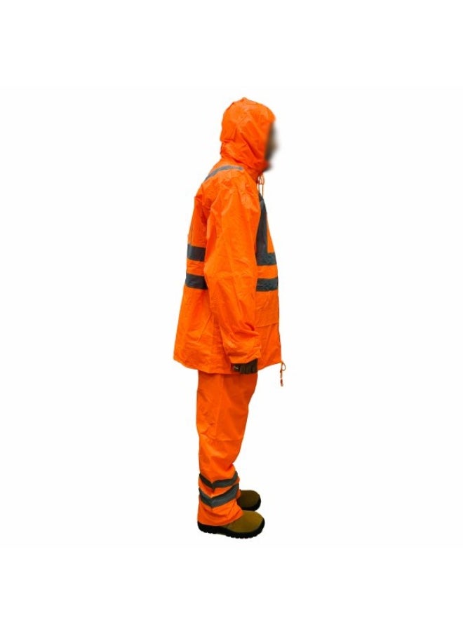 WORKMAN DW08 2 Line Strips Waterproof Rain Suit for Men & Women – Full-Body Protection, Windproof, and Lightweight | Flourscent Orange | Size-3XL