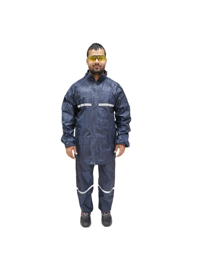 Rainsuit DW04 Poly Reflective Tapes for High Visibility | Waterproof Workwear with Reflective Strips for Enhanced Safety | Navy | Size-L