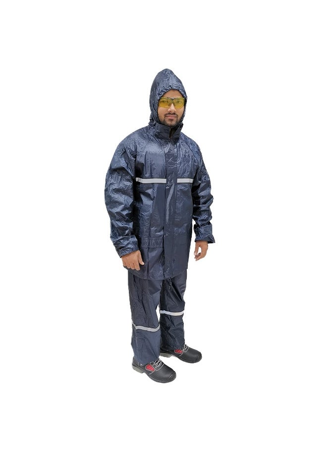 Rainsuit DW04 Poly Reflective Tapes for High Visibility | Waterproof Workwear with Reflective Strips for Enhanced Safety | Navy | Size-L