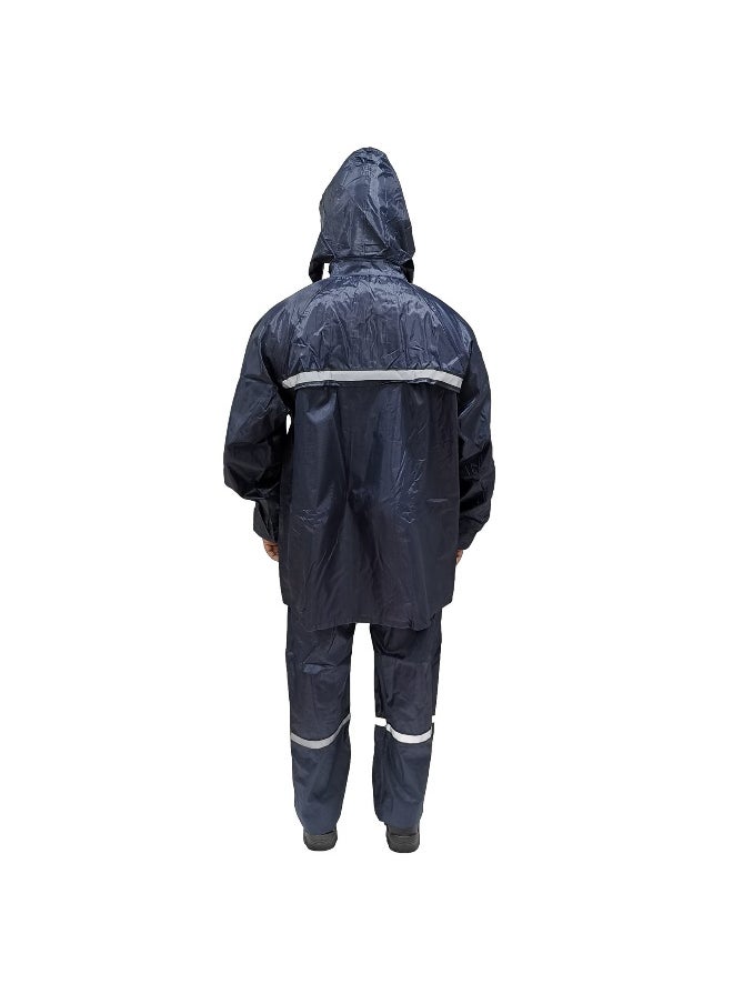 WORMAN Rain Suit DW05 Oxford Material with Reflective strips  | Waterproof Jacket & Trouser Set with Fixed Hood and Reflective Tape | Navy | Size-4XL