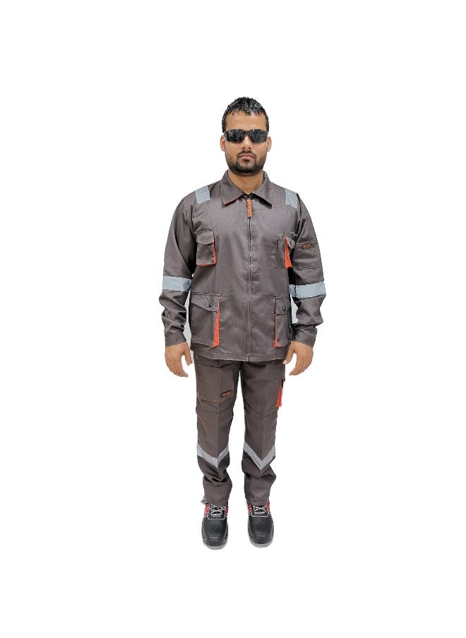 Power Pant and Jacet Protective Workwear Suit – Grey, Durable & Comfortable Workwear – Ideal for Industrial & Construction Use – Size XL