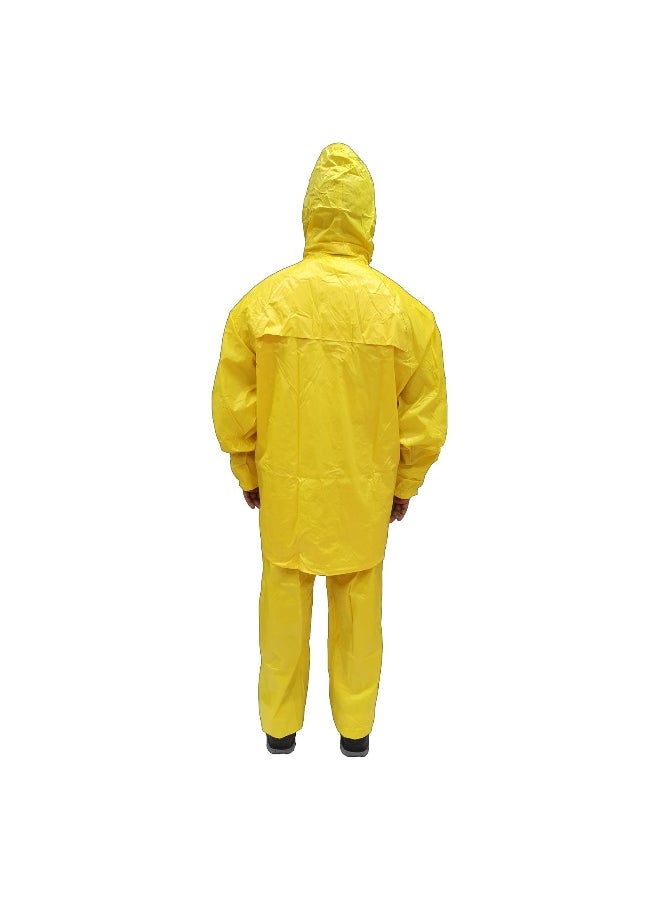 DW02 Polyestor Rainsuit with Fixed Hood | Durable Waterproof Workwear for Maximum Rain Protection | Yellow | Size-XL