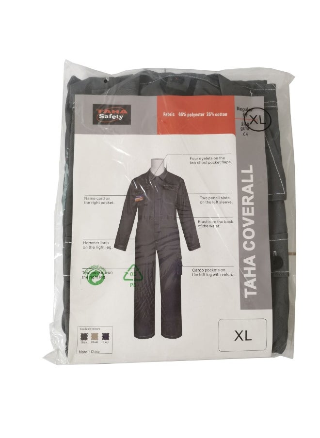 TAHA SAFETY Heavy-Duty Protective Workwear Coverall | Full-Body Industrial Safety Suit & Breathable Fabric for Construction, Manufacturing & Hazardous Environments | Grey | Size-4XL