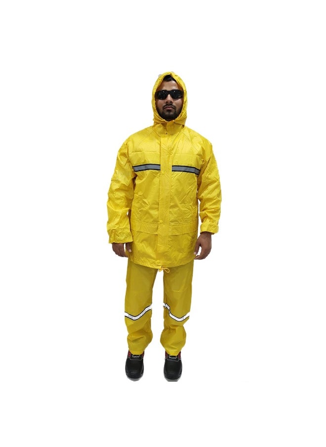 Rainsuit DW04 Poly Reflective Tapes for High Visibility | Waterproof Workwear with Reflective Strips for Enhanced Safety | Yellow | Size-XL