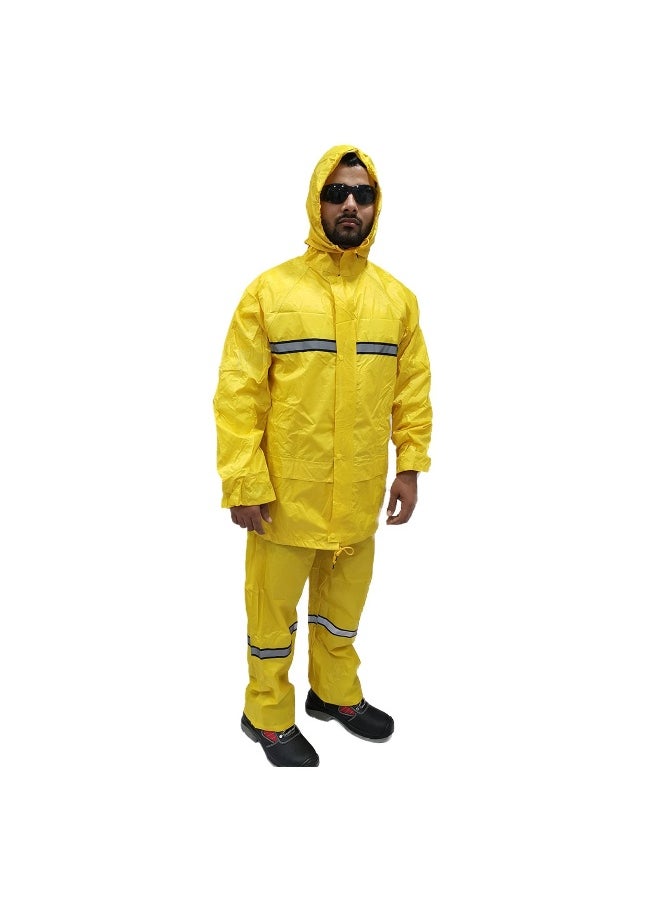 Rainsuit DW04 Poly Reflective Tapes for High Visibility | Waterproof Workwear with Reflective Strips for Enhanced Safety | Yellow | Size-XL