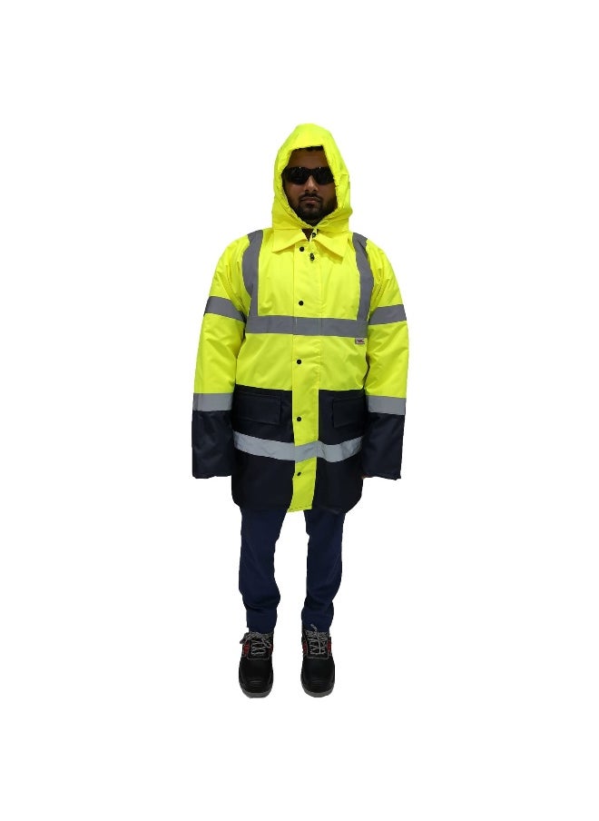 GL-05 Parka Jacket – High-Visibility  Yellow and Blue,, Waterproof, and Insulated Work Jacket – Warm & Protective for Outdoor & Industrial Use | Size-M