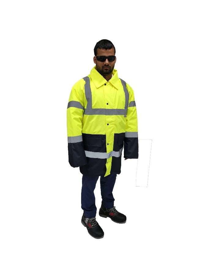 GL-05 Parka Jacket – High-Visibility  Yellow and Blue,, Waterproof, and Insulated Work Jacket – Warm & Protective for Outdoor & Industrial Use | Size-M