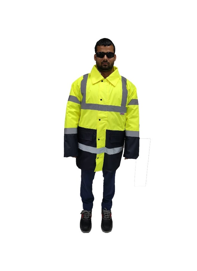 GL-05 Parka Jacket – High-Visibility  Yellow and Blue,, Waterproof, and Insulated Work Jacket – Warm & Protective for Outdoor & Industrial Use | Size-M