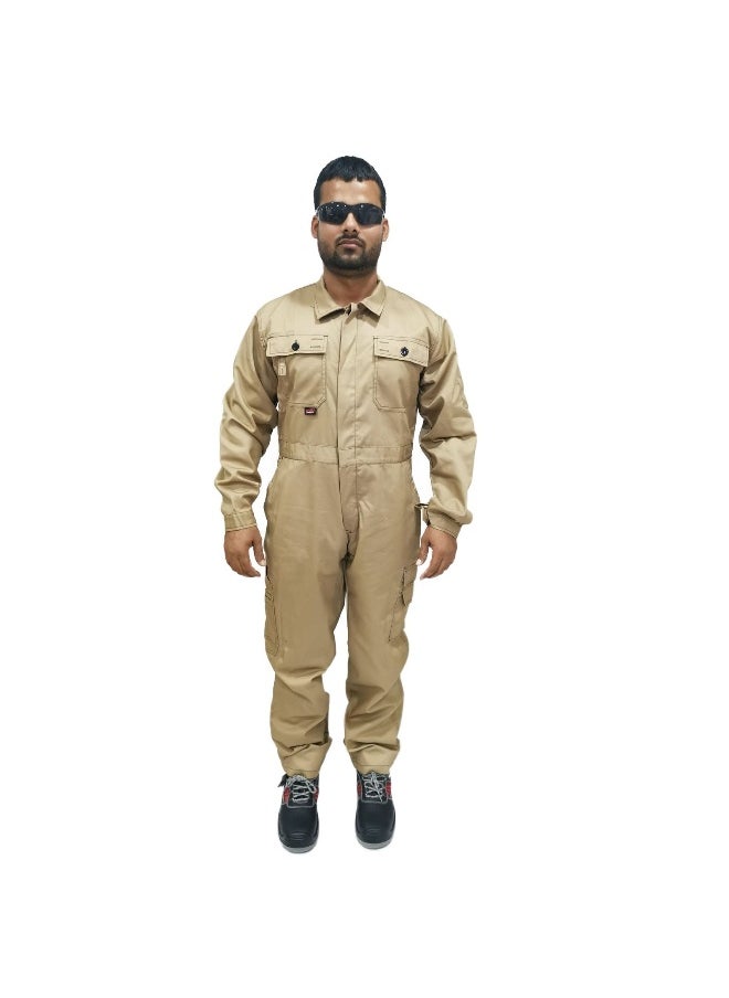 TAHA SAFETY Heavy-Duty Protective Workwear Coverall | Full-Body Industrial Safety Suit & Breathable Fabric for Construction, Manufacturing & Hazardous Environments | Khakhi | Size-M