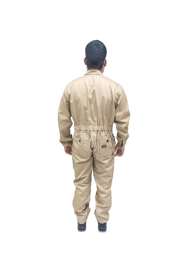 TAHA SAFETY Heavy-Duty Protective Workwear Coverall | Full-Body Industrial Safety Suit & Breathable Fabric for Construction, Manufacturing & Hazardous Environments | Khakhi | Size-M