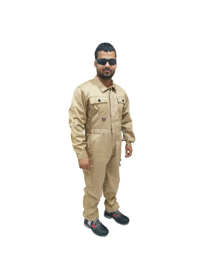 TAHA SAFETY Heavy-Duty Protective Workwear Coverall | Full-Body Industrial Safety Suit & Breathable Fabric for Construction, Manufacturing & Hazardous Environments | Khakhi | Size-M