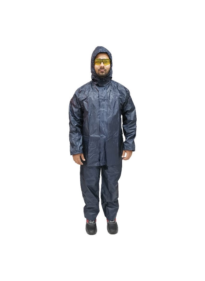 DW06 Polyester Rainsuit with Lining Reflective Strips | Premium Waterproof Workwear for All-Weather Protection | Navy | Size-2XL