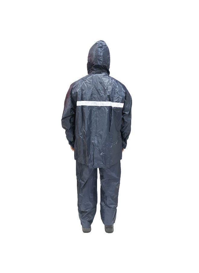 DW06 Polyester Rainsuit with Lining Reflective Strips | Premium Waterproof Workwear for All-Weather Protection | Navy | Size-2XL