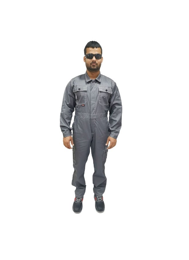 TAHA SAFETY Heavy-Duty Protective Workwear Coverall | Full-Body Industrial Safety Suit & Breathable Fabric for Construction, Manufacturing & Hazardous Environments | Grey | Size-L