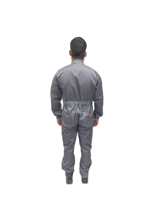 TAHA SAFETY Heavy-Duty Protective Workwear Coverall | Full-Body Industrial Safety Suit & Breathable Fabric for Construction, Manufacturing & Hazardous Environments | Grey | Size-L