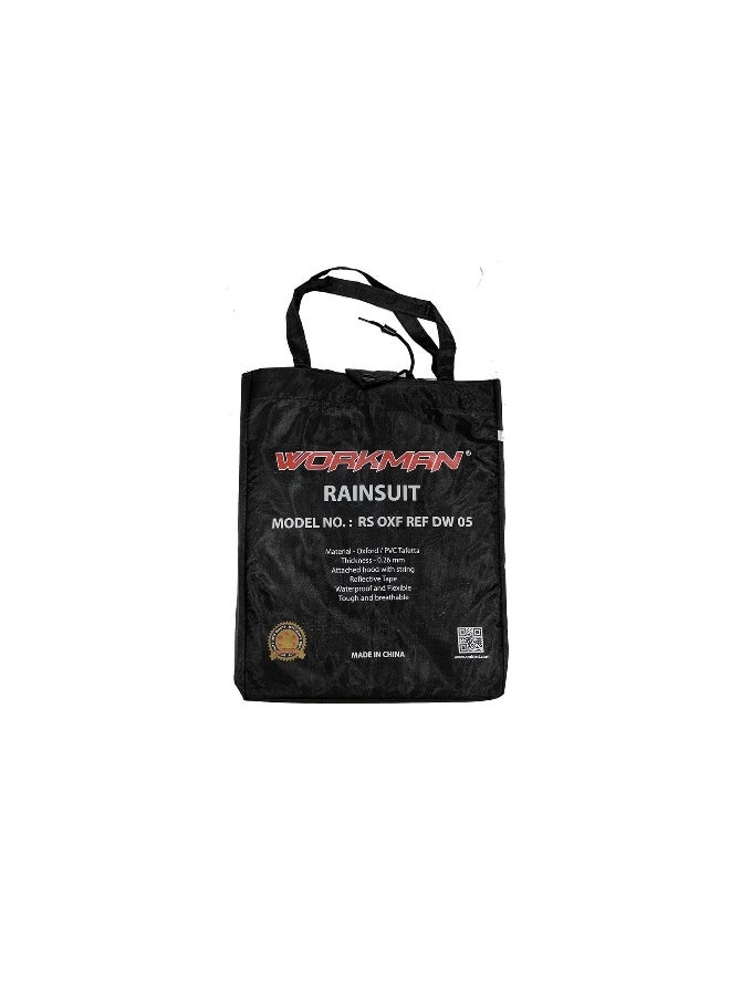 WORMAN Rain Suit DW05 Oxford Material with Reflective strips  | Waterproof Jacket & Trouser Set with Fixed Hood and Reflective Tape | Black | Size-4XL