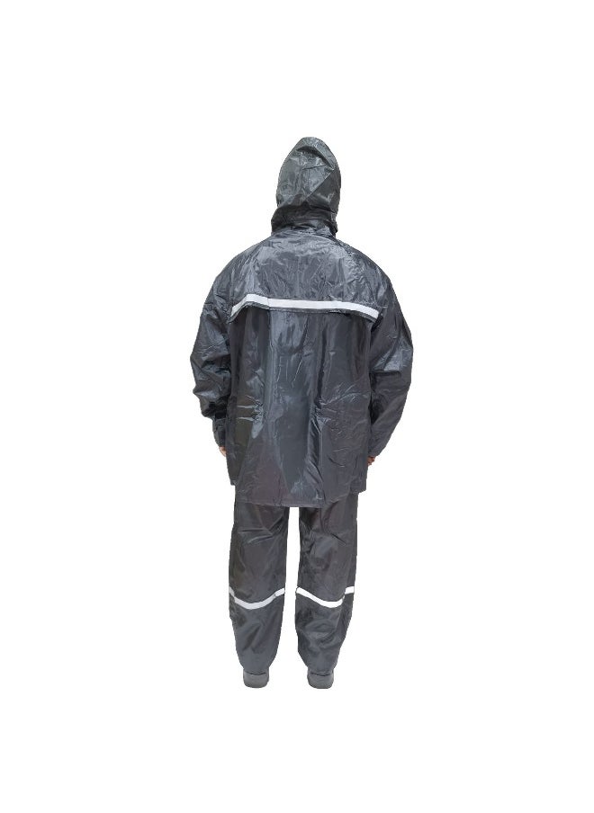 WORMAN Rain Suit DW05 Oxford Material with Reflective strips  | Waterproof Jacket & Trouser Set with Fixed Hood and Reflective Tape | Black | Size-3XL
