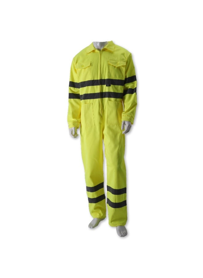 High Visibility Reflective Coverall TC09 | Durable Safety Coverall with Reflective Strips for Construction, Industrial Work & Emergency Services | Yellow | Size-2XL