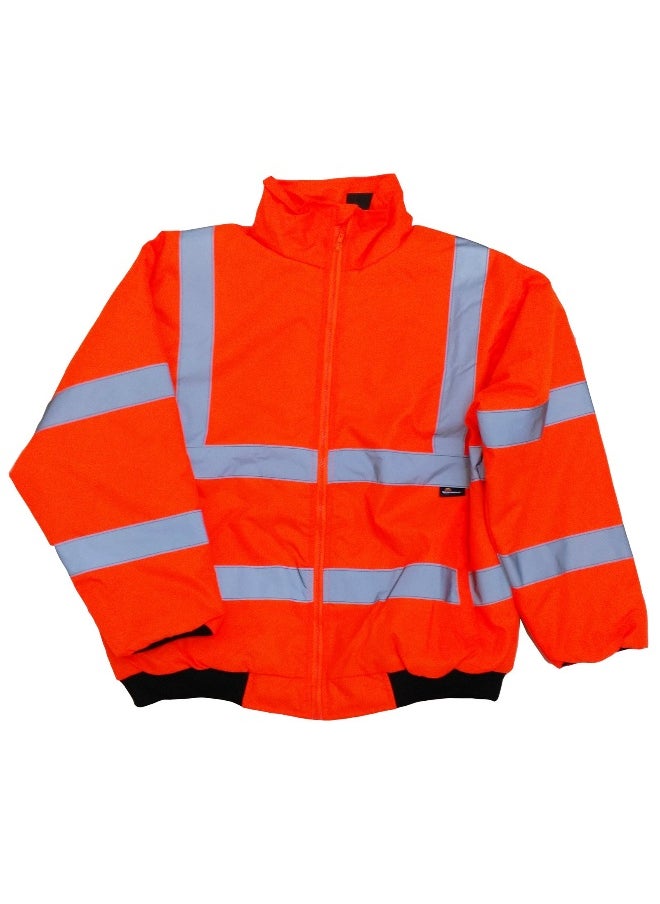 JK260 High Visibility Reflective Bomber Jacket | Durable, Weather-Resistant Safety Jacket for Construction & Outdoor Work | Orange | Size-L