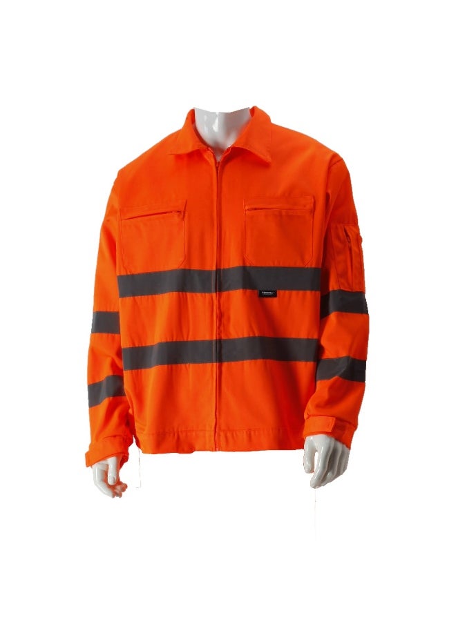 High Visibility TC06 Reflective Jacket 100% Polyester, Safety Workwear for Maximum Visibility for Industrial Use & Safety Purpose | Orange | Size-L