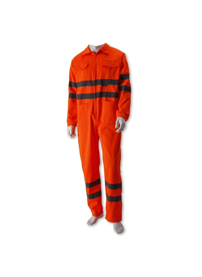 High Visibility Reflective Coverall TC09 | Durable Safety Coverall with Reflective Strips for Construction, Industrial Work & Emergency Services | Orange | Size-2XL