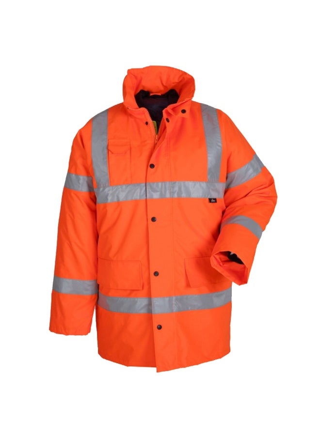 High Visibility Parka JK01 Reflective Jacket - 100% Polyester, Reflective Safety Workwear for Maximum Visibility | Multiple Pocket | Orange | Size-L