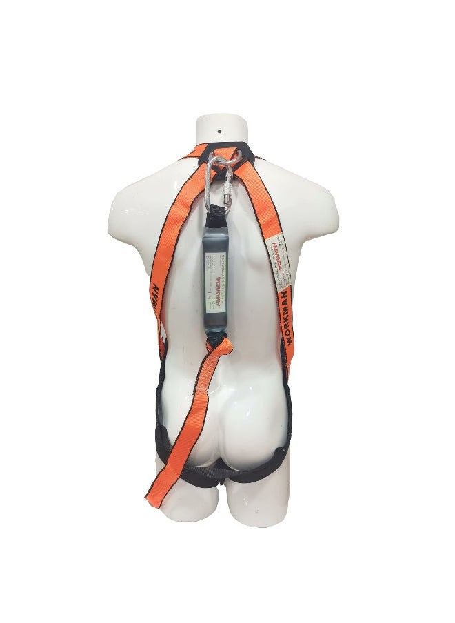 WK PM53 Full Body Safety Harness with Adjustable Chest & Thigh straps with ideally positioned Sit Strap | 1.2 Meter landyard and shock Absorber with 1 big Carbiner Hooks | Construction Harness & Fall Protection Gear