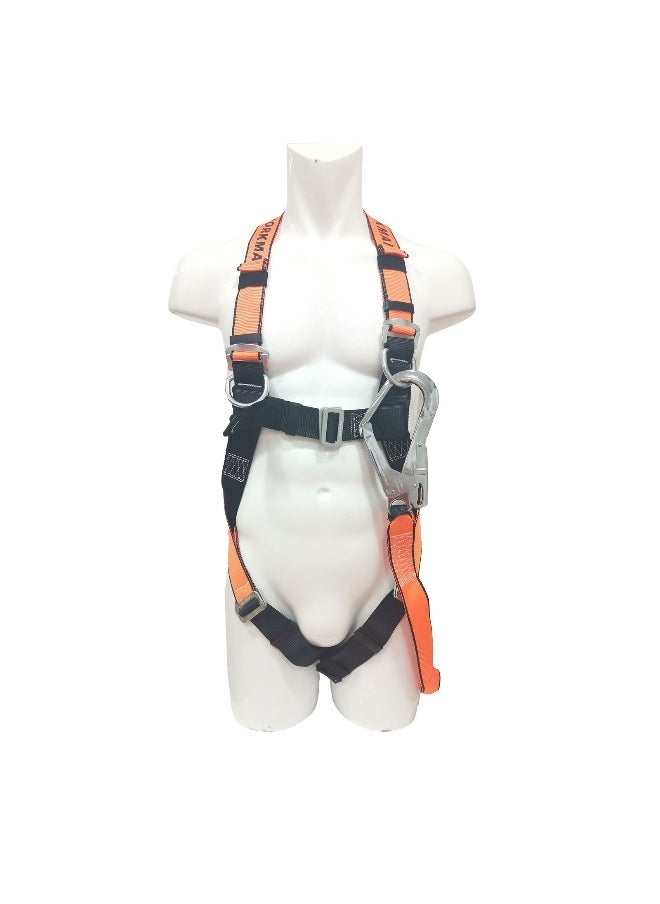 WK PM53 Full Body Safety Harness with Adjustable Chest & Thigh straps with ideally positioned Sit Strap | 1.2 Meter landyard and shock Absorber with 1 big Carbiner Hooks | Construction Harness & Fall Protection Gear