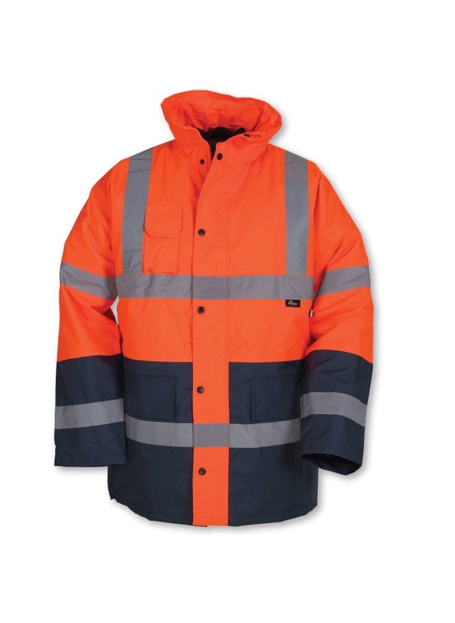 JK05-H High Visibility Traffic Safety Jacket | Ideal for Industries, Construction, Emergency, Traffic, Security Guard & Engineering Work | Orange | Size-2XL