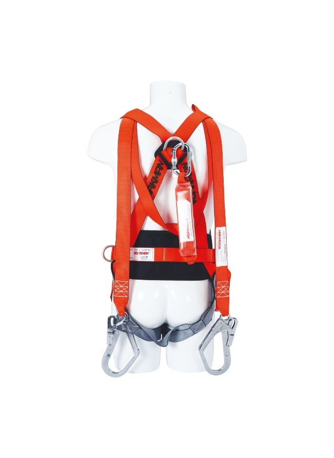 PM100 Full Body Safety Harness with Adjustable Chest & Thigh straps with ideally positioned Sit Strap | 1.2 Meter landyard with shock absorber and 2 big Carbiner Hooks | Construction Harness & Fall Protection Gear