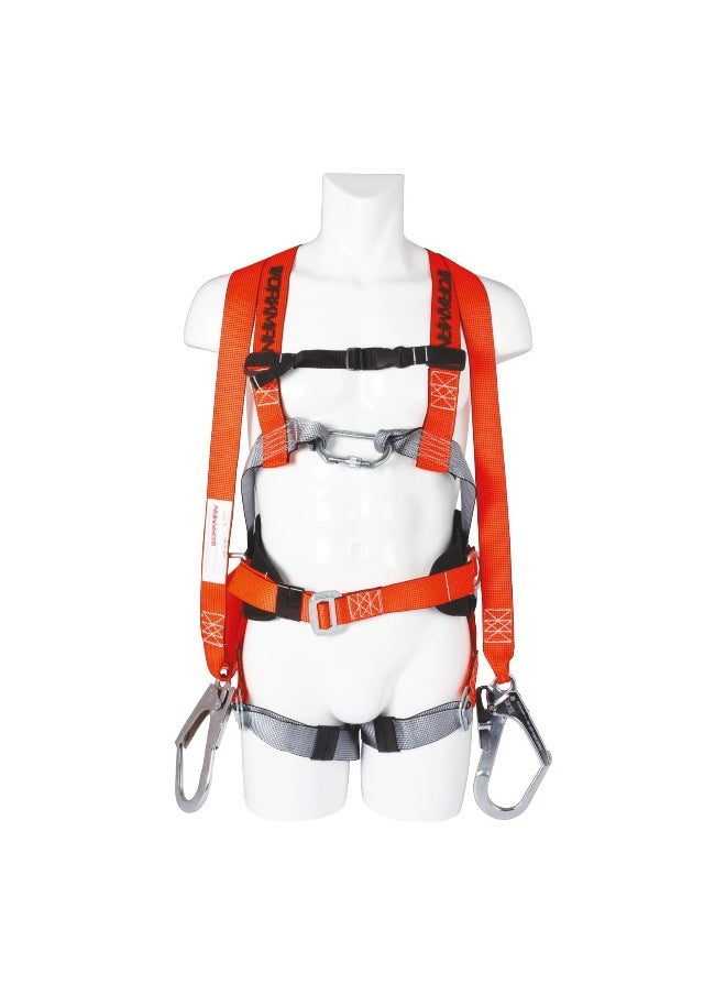 PM100 Full Body Safety Harness with Adjustable Chest & Thigh straps with ideally positioned Sit Strap | 1.2 Meter landyard with shock absorber and 2 big Carbiner Hooks | Construction Harness & Fall Protection Gear