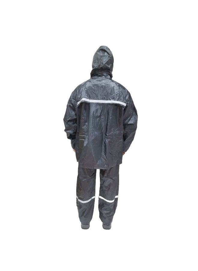 WORMAN Rain Suit DW05 Oxford Material with Reflective strips  | Waterproof Jacket & Trouser Set with Fixed Hood and Reflective Tape | Black | Size-L