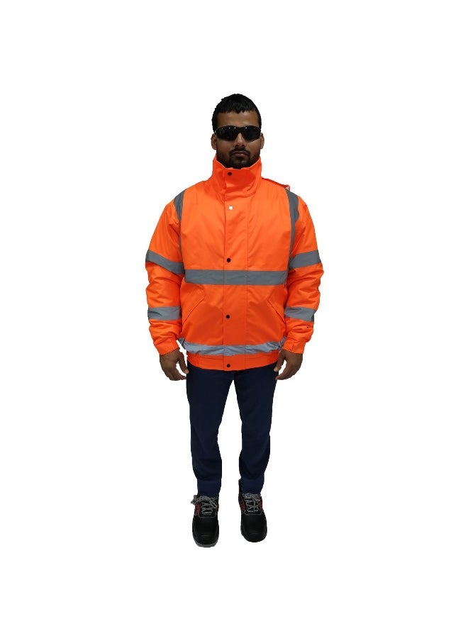 GL-04 Bomber Jacket - High-Visibility Orange Safety Jacket, Size Large – Durable & Weather-Resistant for Work, Outdoor & Industrial Use | Size-S