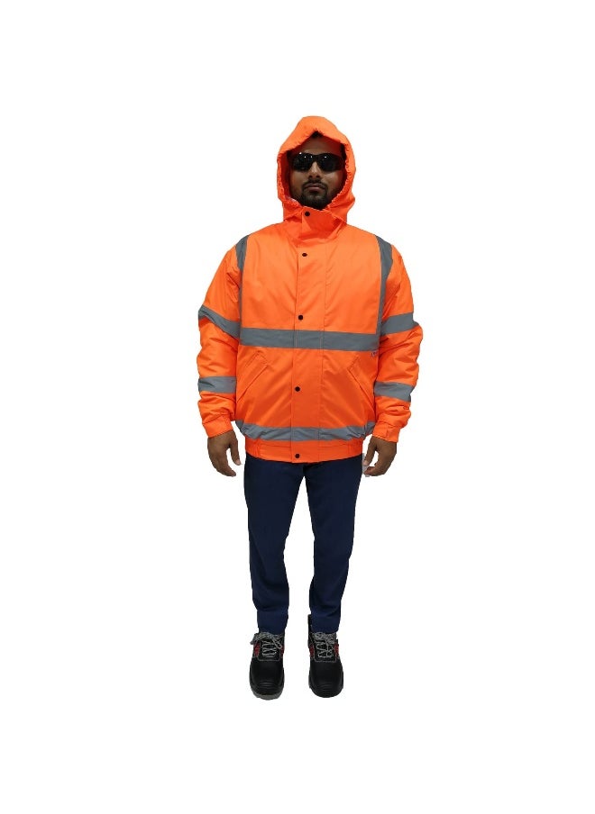 GL-04 Bomber Jacket - High-Visibility Orange Safety Jacket, Size Large – Durable & Weather-Resistant for Work, Outdoor & Industrial Use | Size-S