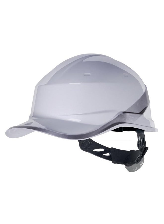 Diamond V Safety Helmet with Reflective Strip for Construction & Outdoor Activities | Adjustable Chin Strap & Ratchet Type Adjustment | Lightweight, Comfortable & Durable Hard Hat | White