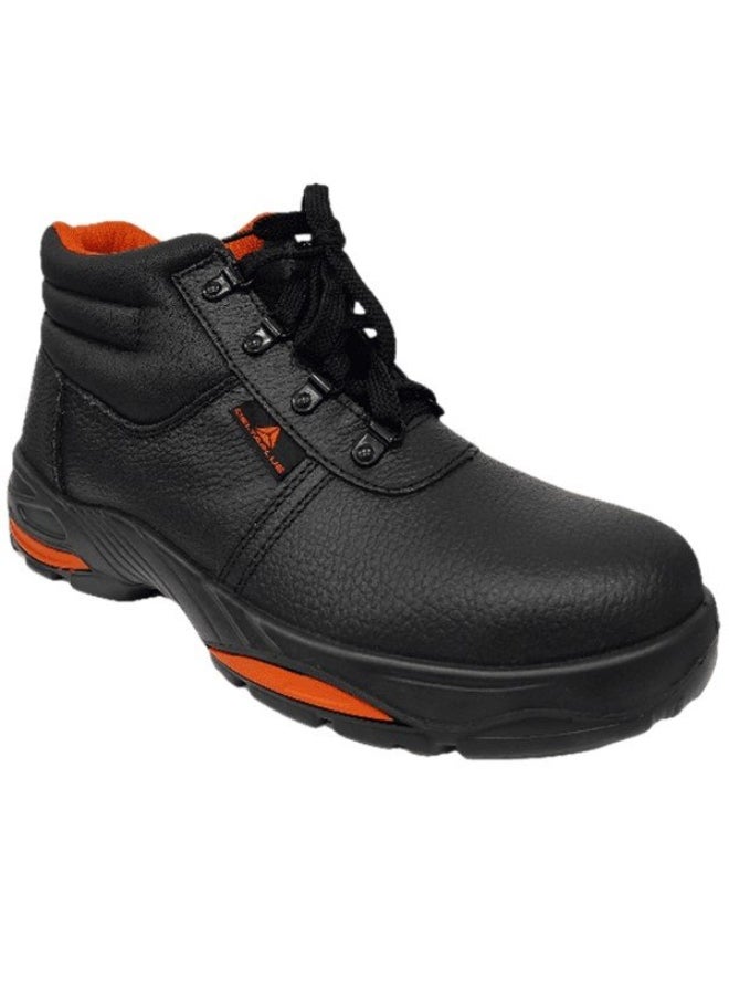 Simba Black Leather Safety Shoes for Men | Antistatic, Anti-Slip, Oil & Heat Resistant | Double Density with Steel Toe | Size-39