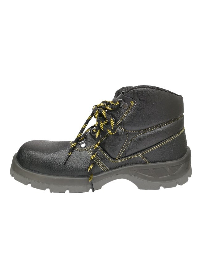 Jumber S1 Black Leather Safety Shoes for Men | Antistatic, Anti-Slip, Oil & Heat Resistant | Double Density with Steel Toe | Size-44
