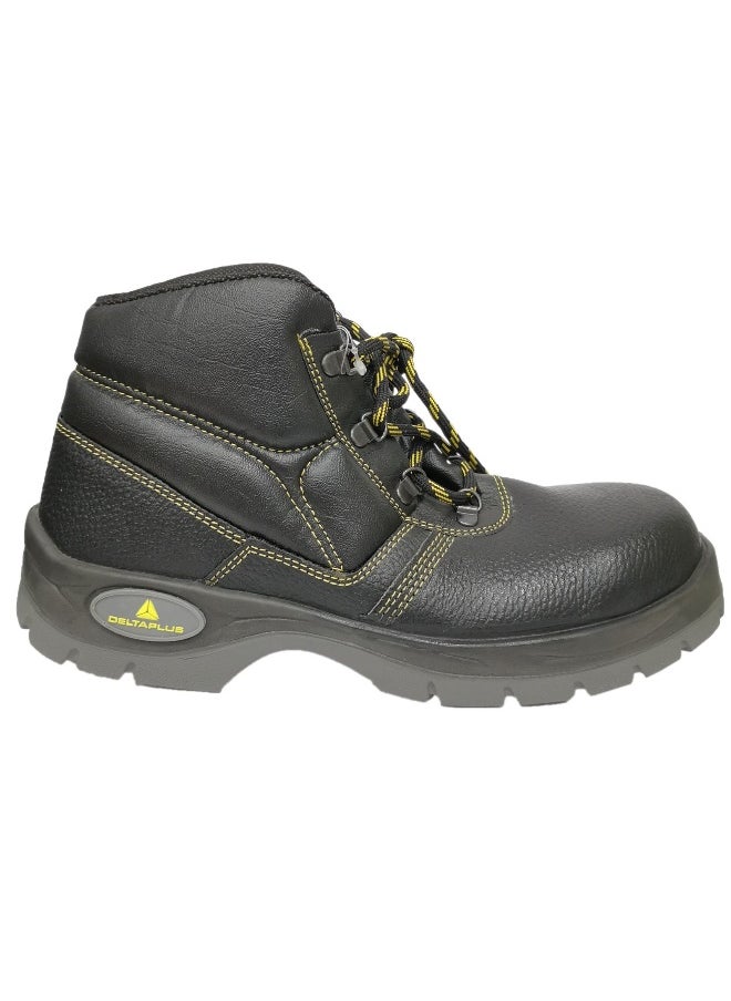Jumber S1 Black Leather Safety Shoes for Men | Antistatic, Anti-Slip, Oil & Heat Resistant | Double Density with Steel Toe | Size-44