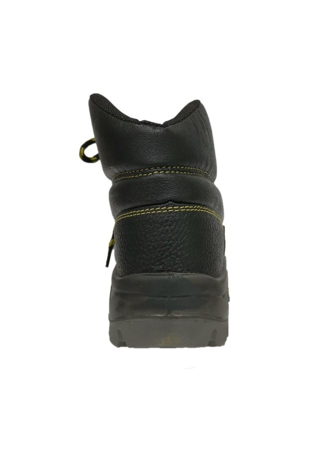 Jumber S1 Black Leather Safety Shoes for Men | Antistatic, Anti-Slip, Oil & Heat Resistant | Double Density with Steel Toe | Size-44