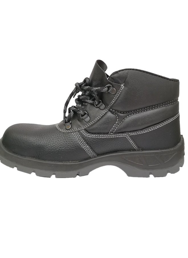 Jumber S3 Black Leather Safety Shoes for Men | Antistatic, Anti-Slip, Oil & Heat Resistant | Double Density with Steel Toe | Size-39