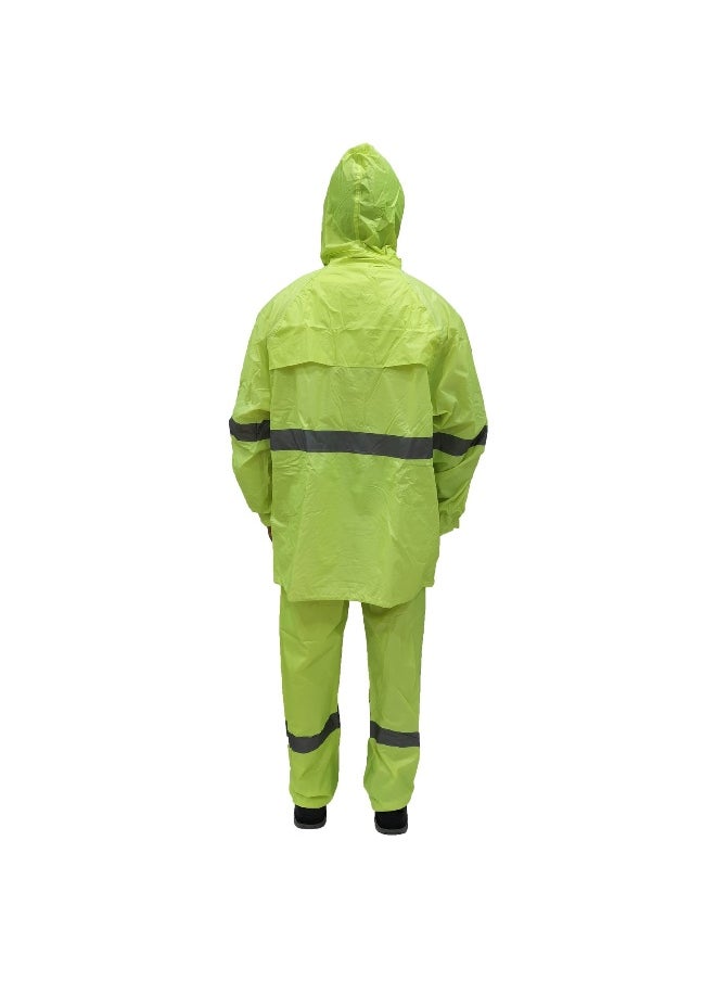 WORKMAN DW08 2 Line Strips Waterproof Rain Suit for Men & Women – Full-Body Protection, Windproof, and Lightweight | Green | Size-4XL