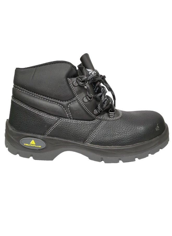 Jumber S3 Black Leather Safety Shoes for Men | Antistatic, Anti-Slip, Oil & Heat Resistant | Double Density with Steel Toe | Size-41