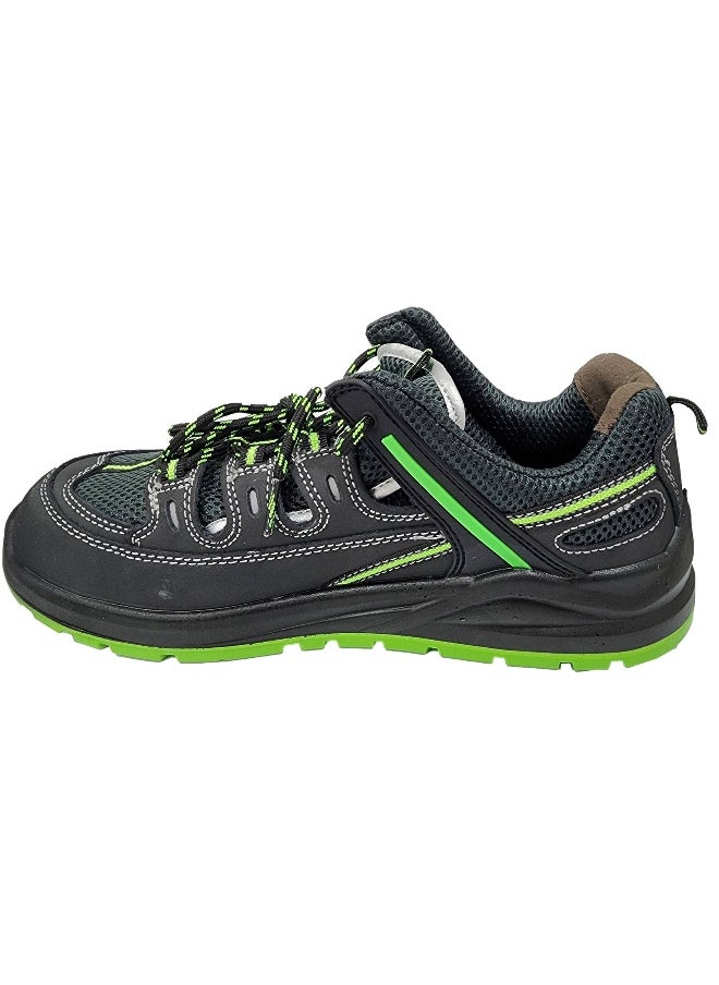 Vesta Black & Green Stylish Safety Shoes for Men | Antistatic, Anti-Slip, Water Resistant, Oil & Acid Resistant | Double Density with Steel Toe | Lighweight, Excellent Grip & Comfort | Size-40